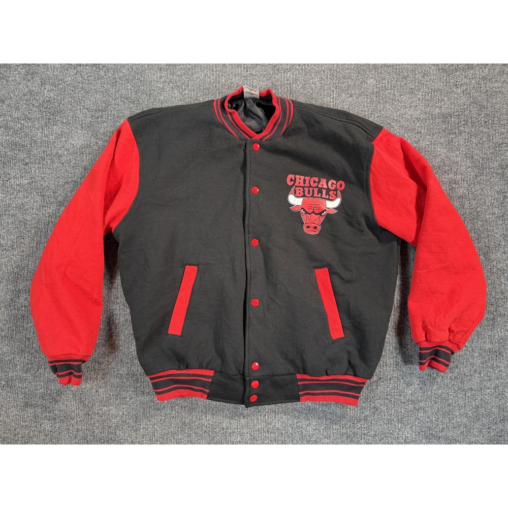 Vintage Chicago Bulls Jacket Mens Large Black NBA Basketball Fruit Of The Loom